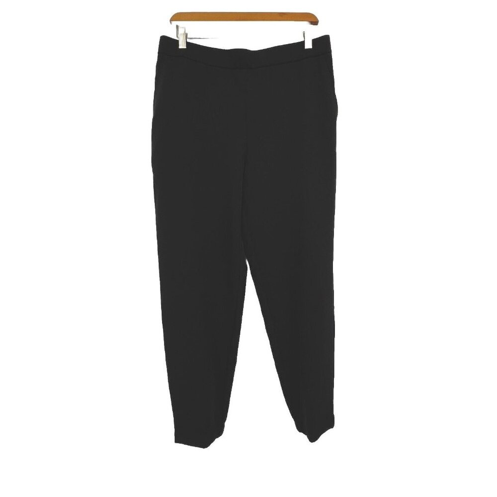 Eileen Fisher Pull On Tapered Ankle Pants Black Sz M Elastic Waist Lightweight